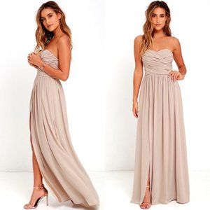 Lulu's Moonlight Serenade Maxi Dress Gown in Taupe